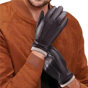 Mens‎ Leather Gloves Touchscreen Winter Gloves PU Warm Thermal Wool Fleece Lined